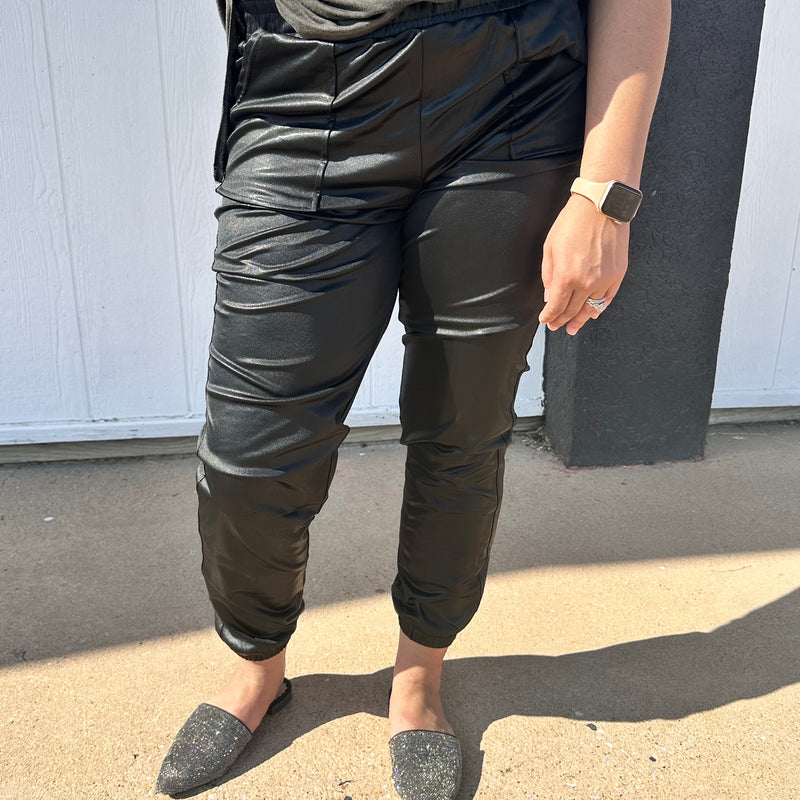 Faux leather jogger pants