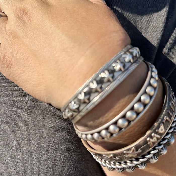 Thick Star Cuff Sterling Silver Bracelet