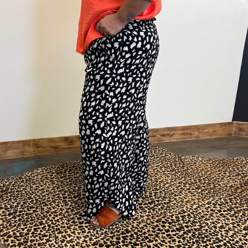 black and white patterned pants