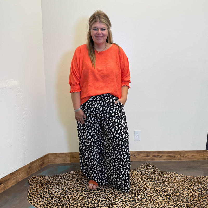 black and white patterned pants