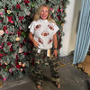 BiBi Gameday Sequin Football Patches Rib Banded Sweater