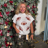 BiBi Gameday Sequin Football Patches Rib Banded Sweater