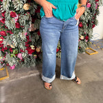 RISEN Full Size Tummy Control High Rise Crop Wide Cuffed Jeans Plus Size
