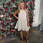SO ME Texture Bow Printed Mini Ruffle Dress