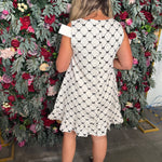 SO ME Texture Bow Printed Mini Ruffle Dress