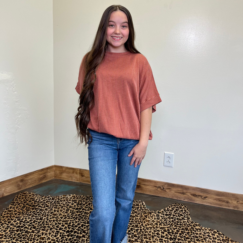 rustburntorangeribbedoversizedtop