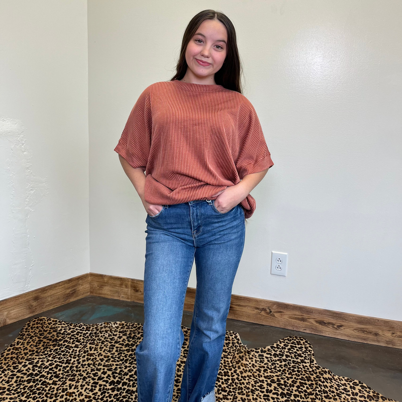 rustburntorangeribbedoversizedtop