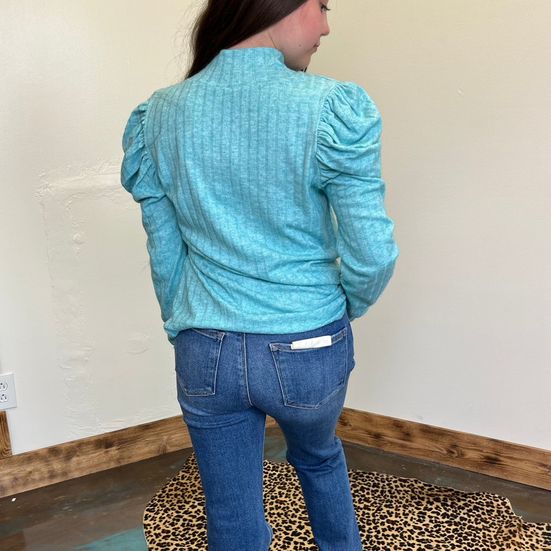 turquoiserufflelongsleevetop