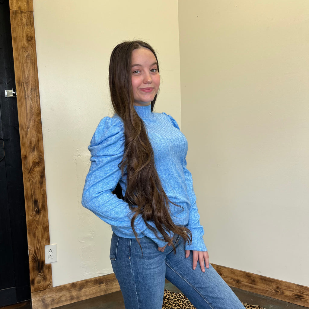 blueruffleshoulderlongsleevetop