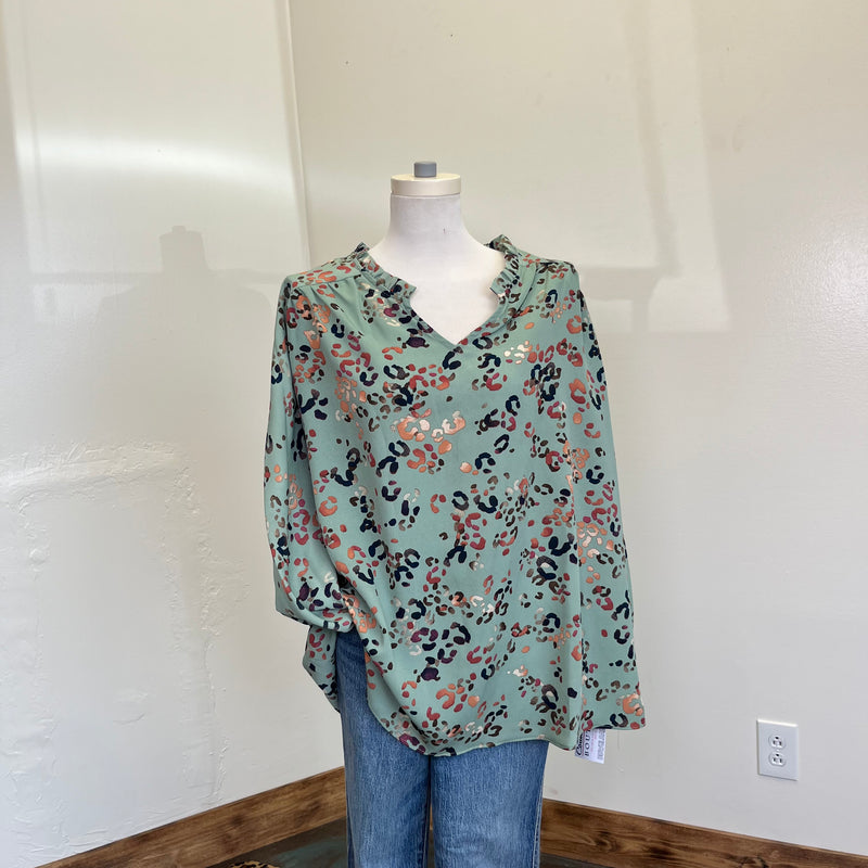 sagegreenleopardplussizetop