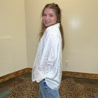 Silky White Leopard Long Sleeve Button Up Top