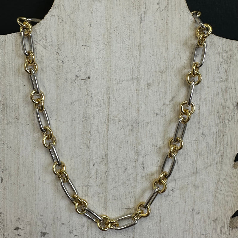 Silver & Gold Patterned Fashion Necklace
