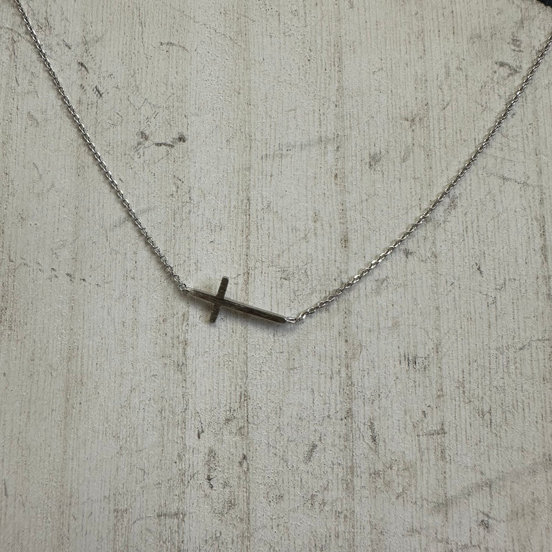 Flat Sideways Silver Cross Fashion Letter Necklace