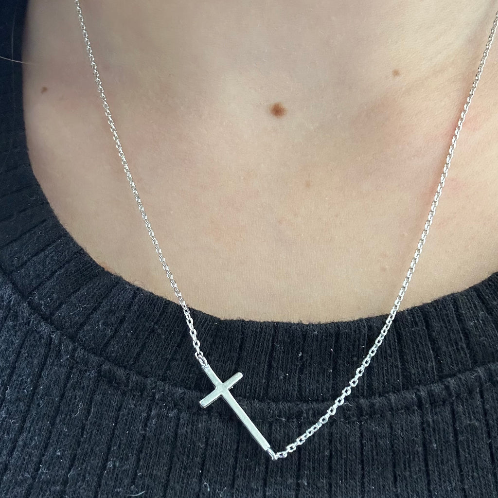 Flat Sideways Silver Cross Fashion Letter Necklace