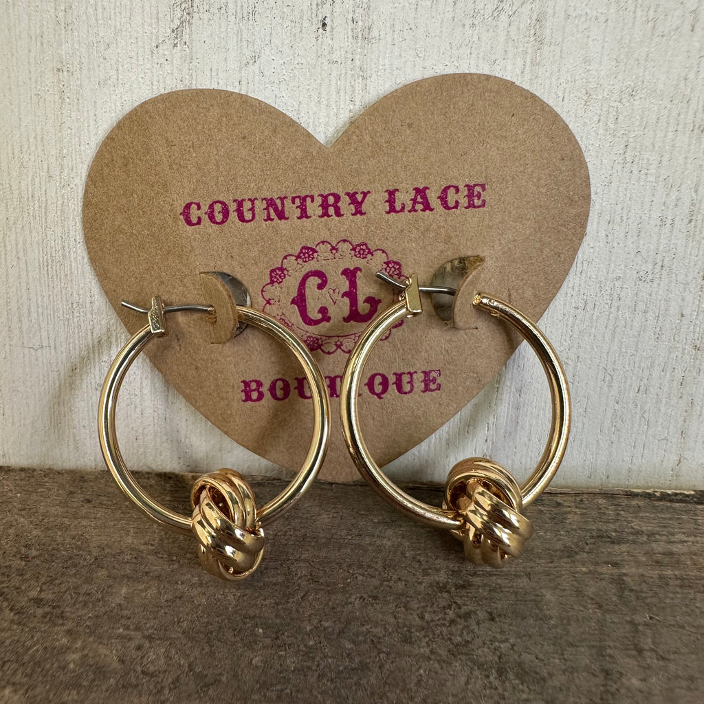 Gold Hoop with Knot Charm Fashion Earrings