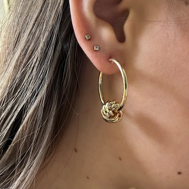 Gold Hoop with Knot Charm Fashion Earrings