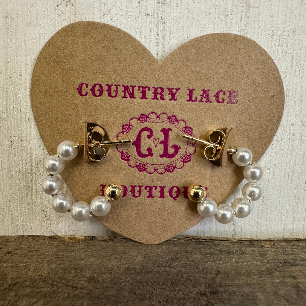 Dainty Pearl Hoop with Gold Post Fashion Earrings