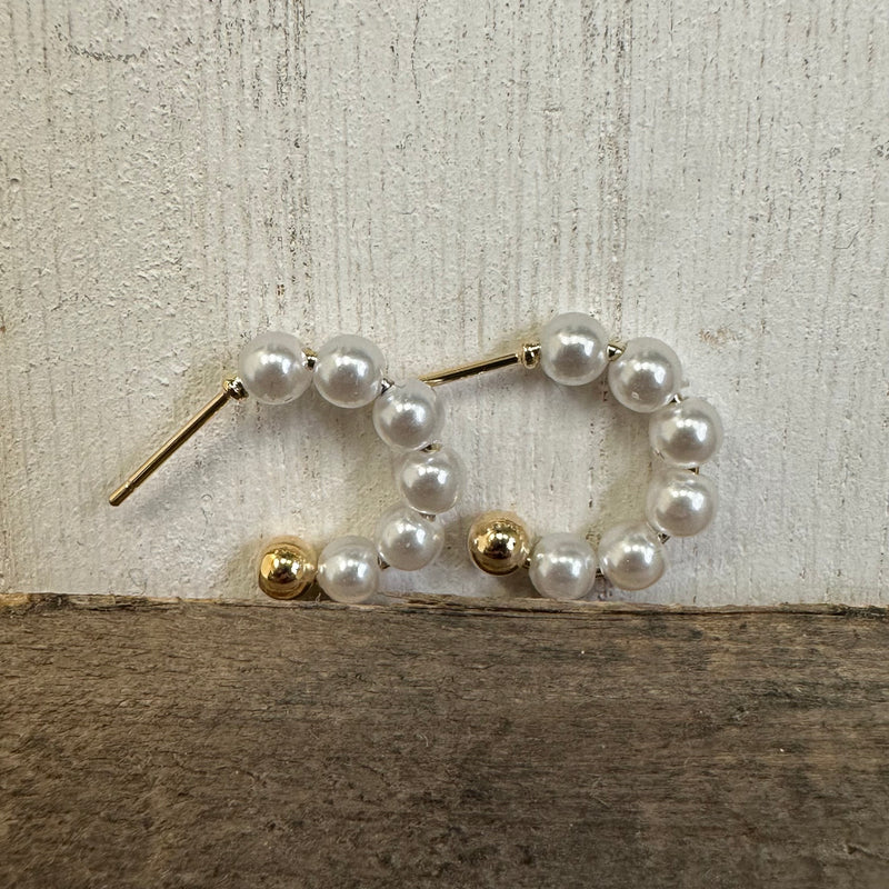 Dainty Pearl Hoop with Gold Post Fashion Earrings