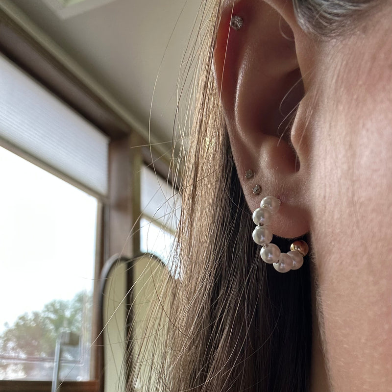Dainty Pearl Hoop with Silver Post Fashion Earrings