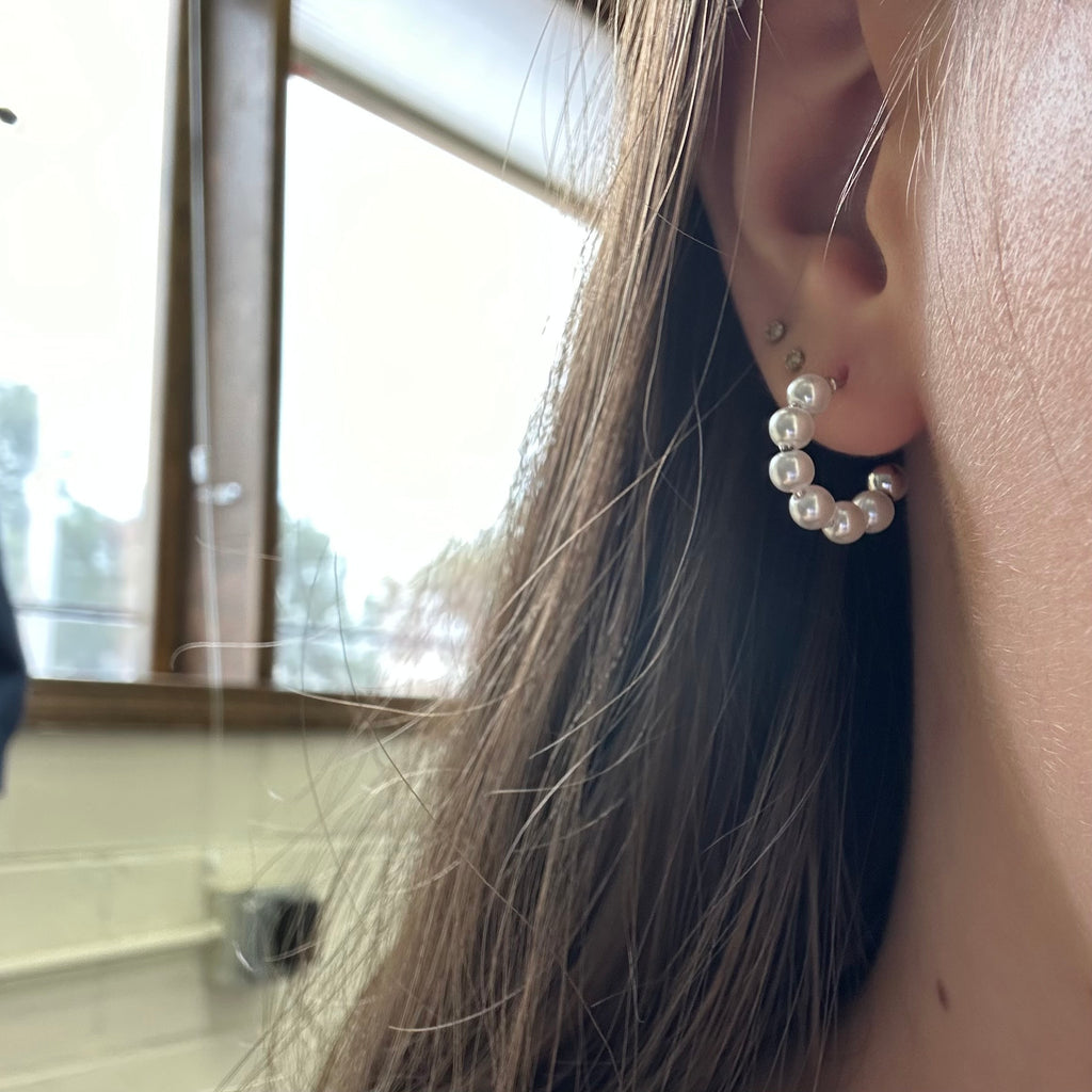 Dainty Pearl Hoop with Silver Post Fashion Earrings