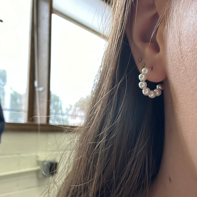 Dainty Pearl Hoop with Silver Post Fashion Earrings