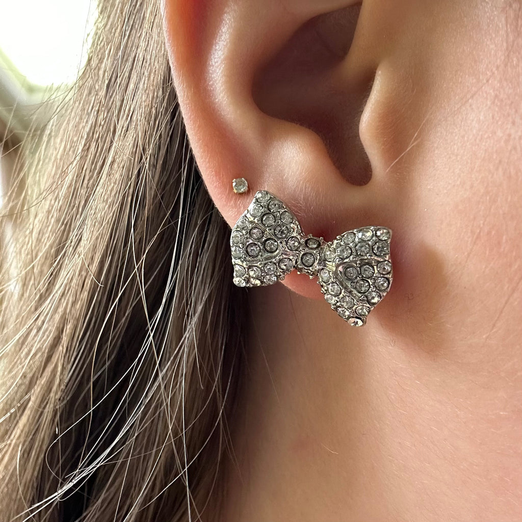Sparkly Shiny Bow Stud Post Fashion Earrings
