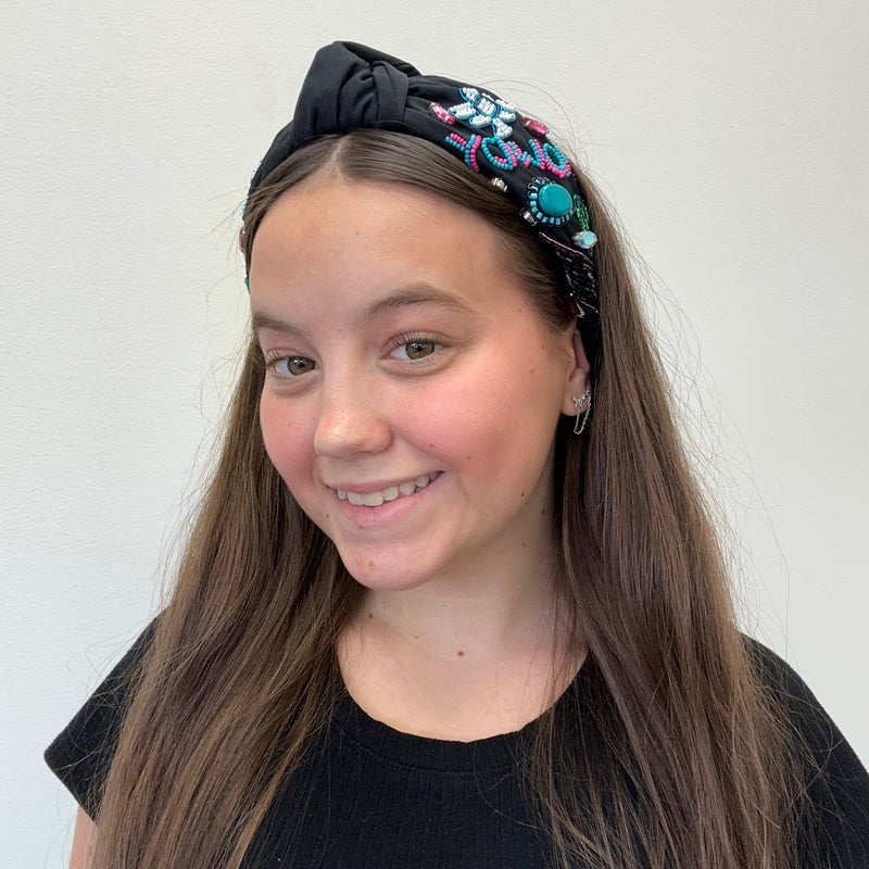 Black Howdy Bead & Stone Head Band
