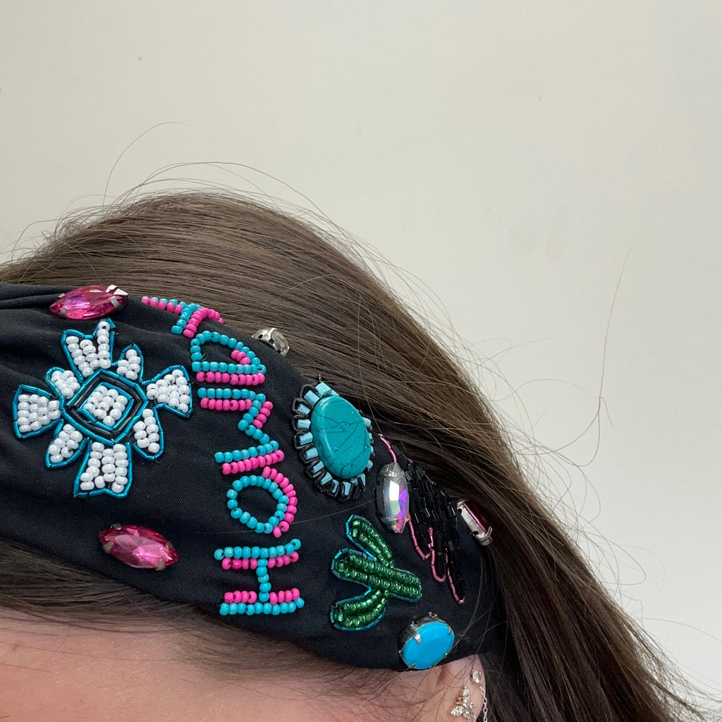 Black Howdy Bead & Stone Head Band