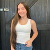 White Ribbed Tank Top with Built in Bra