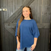 Navy Waffle Dolman Short Sleeve Top