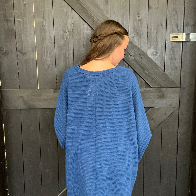 Navy Waffle Dolman Short Sleeve Top