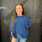 Navy Waffle Dolman Short Sleeve Top