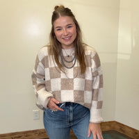 tan checkered sweater