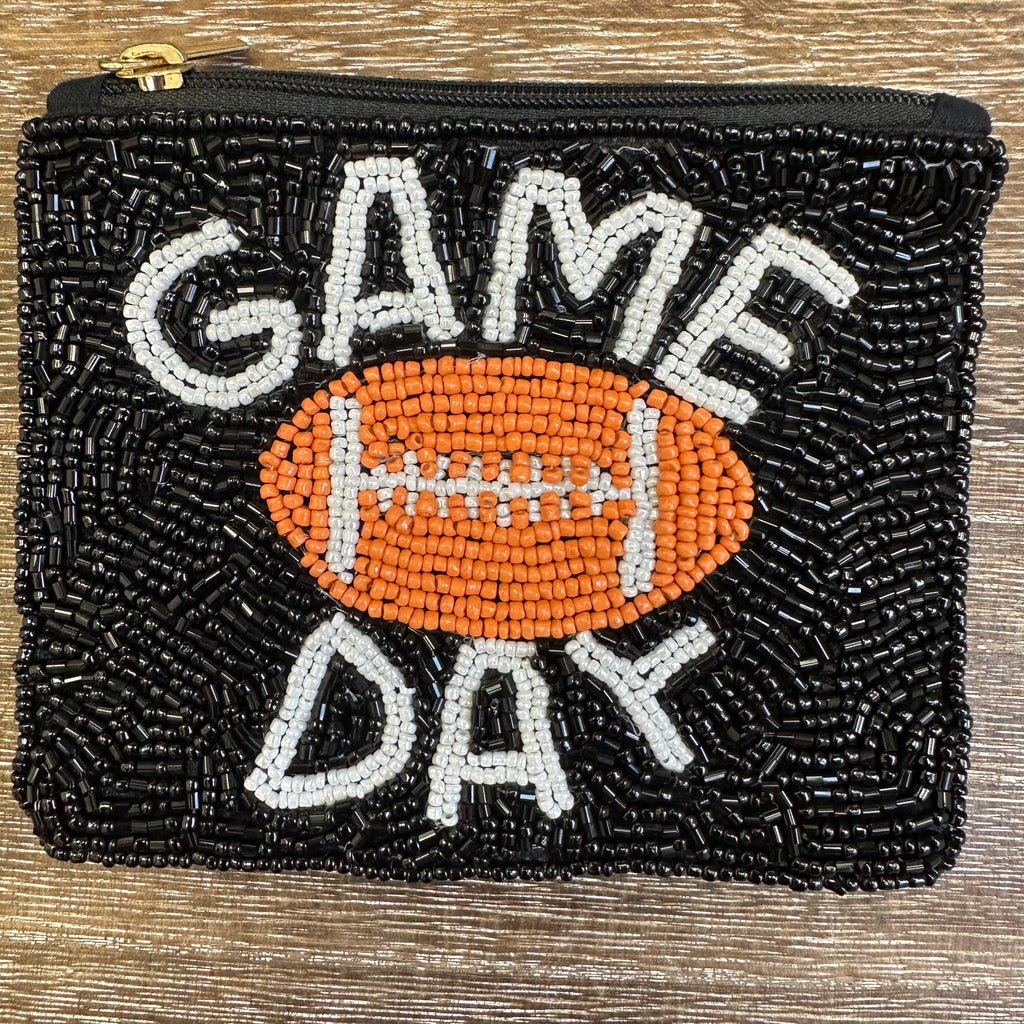 Beaded pouch with 'Game Day' and football d
