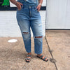High Rise Distressed Straight Mom Jeans