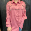 Pink Silky Studded Long Sleeve Button Top