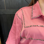 Pink Silky Studded Long Sleeve Button Top