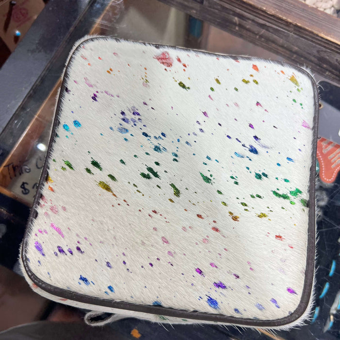 Rainbow Cowhide Square Jewelry Case w/Handle