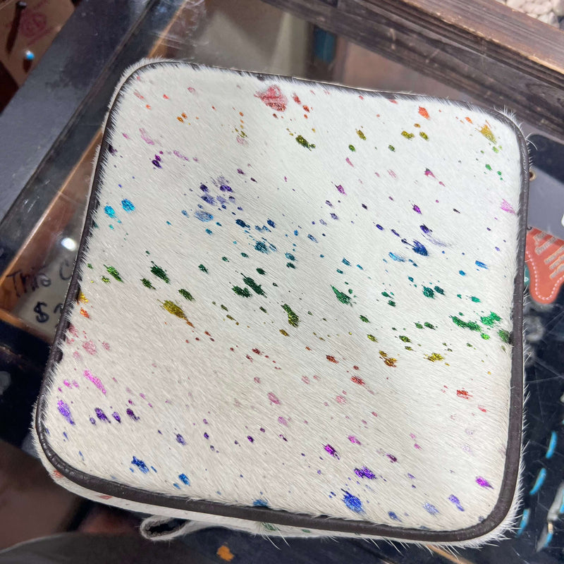 Rainbow Cowhide Square Jewelry Case w/Handle