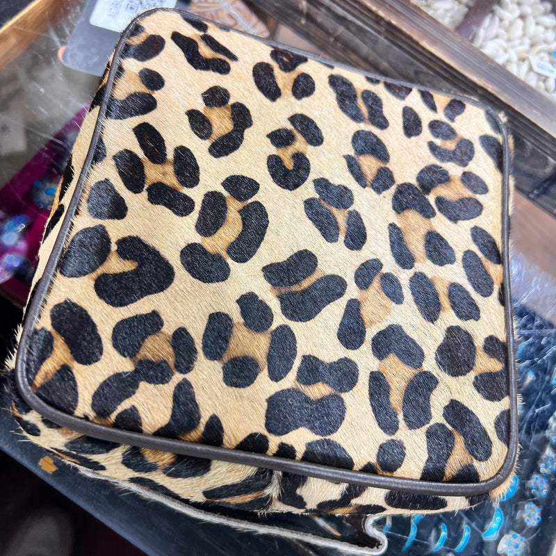 Leopard Cowhide Square Jewelry Case w/Handle