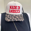 Cap with 'MADE IN AMERICA' leopard trucker