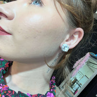 Big Clear Crystal Silver Round Post Stud Fashion Earring