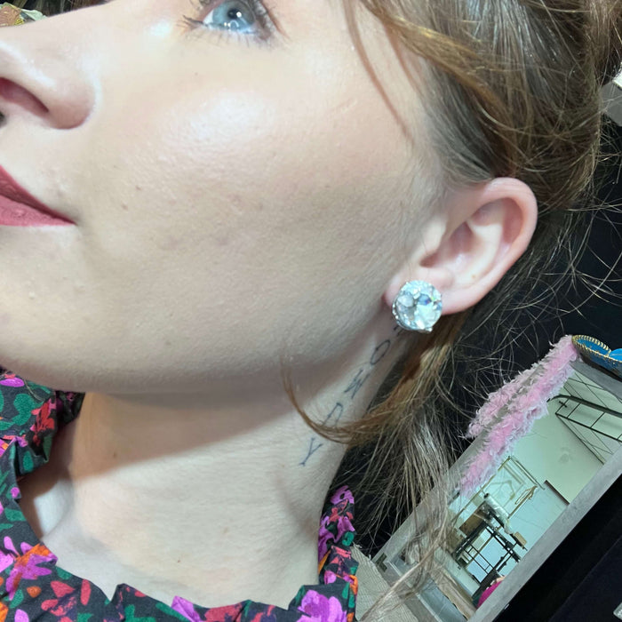 Big Clear Crystal Silver Round Post Stud Fashion Earring