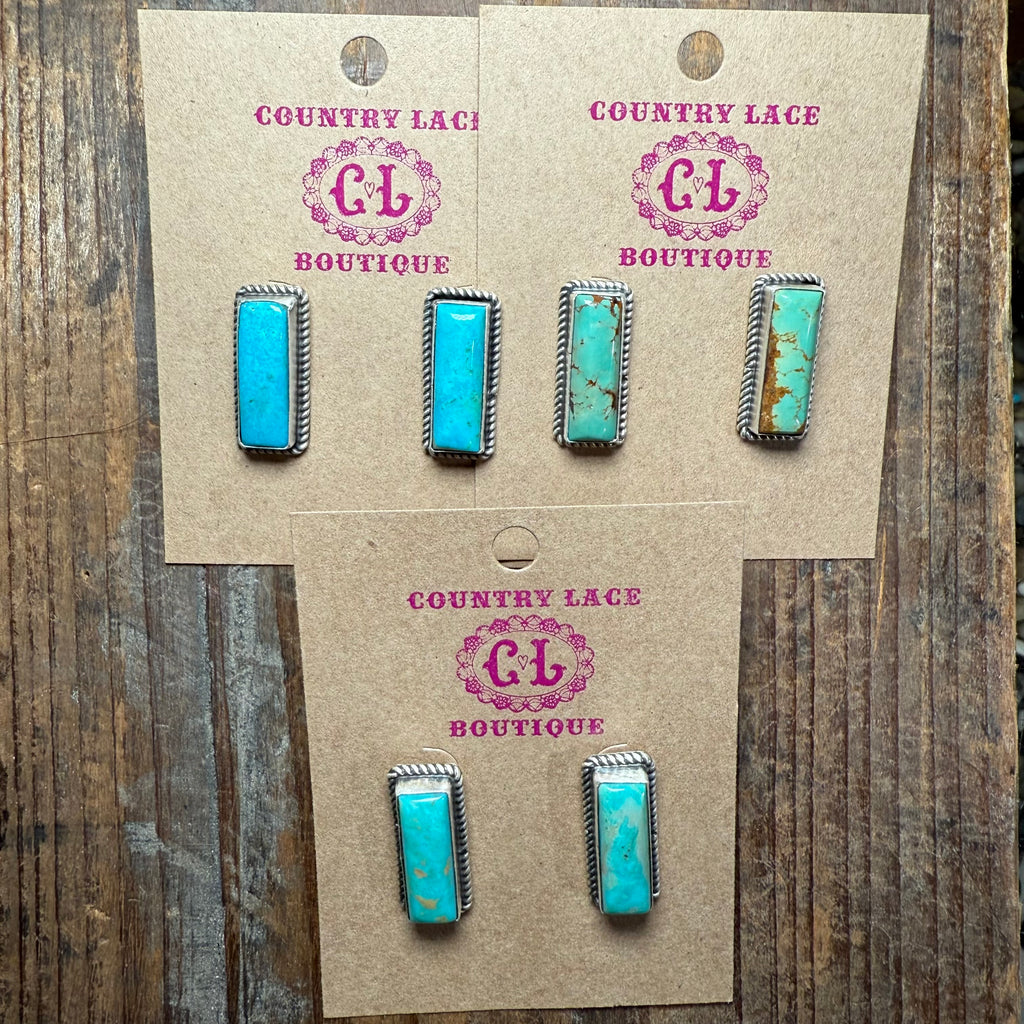 Kingman Turquoise Bar Stud Post Genuine Earring1
