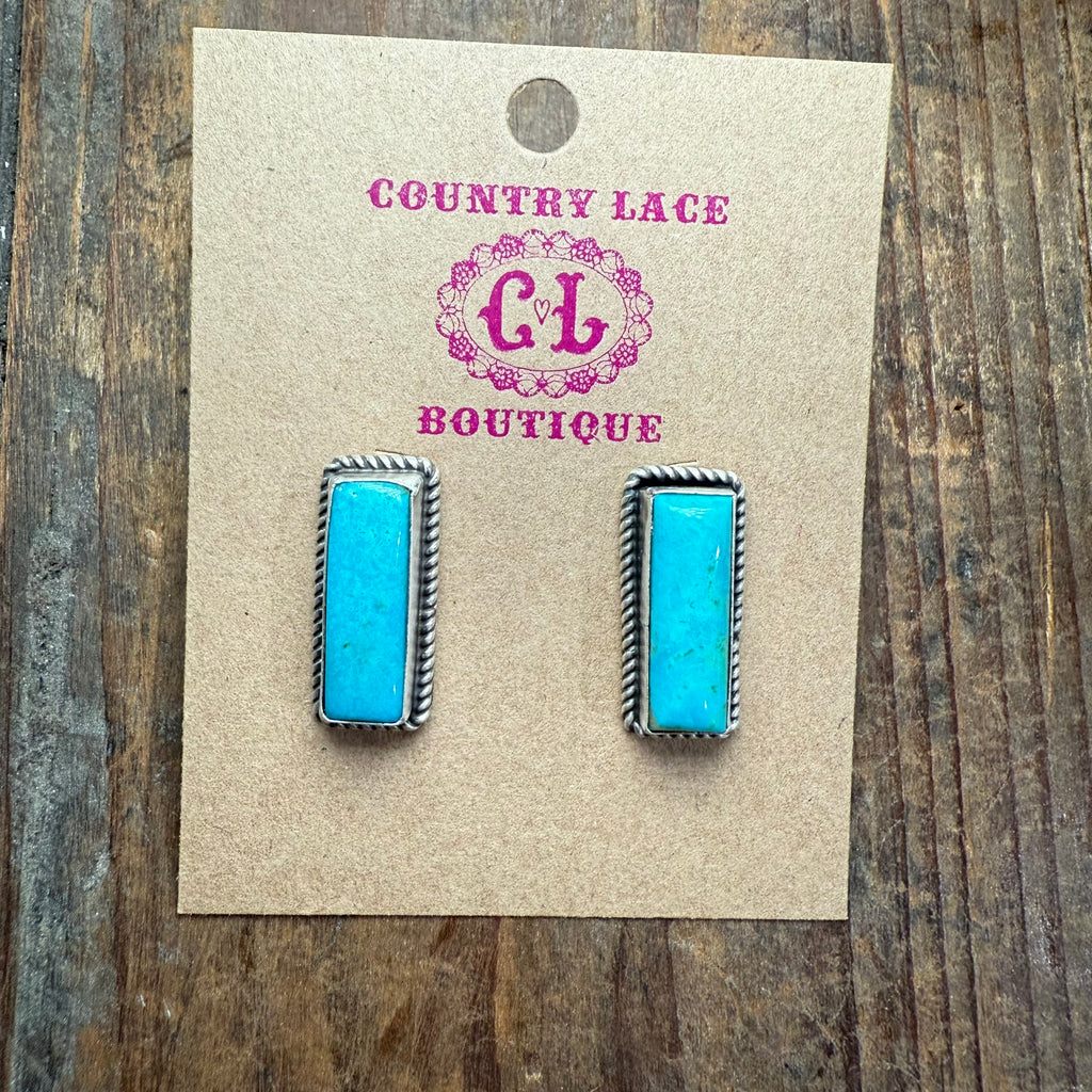 Kingman Turquoise Bar Stud Post Genuine Earring2