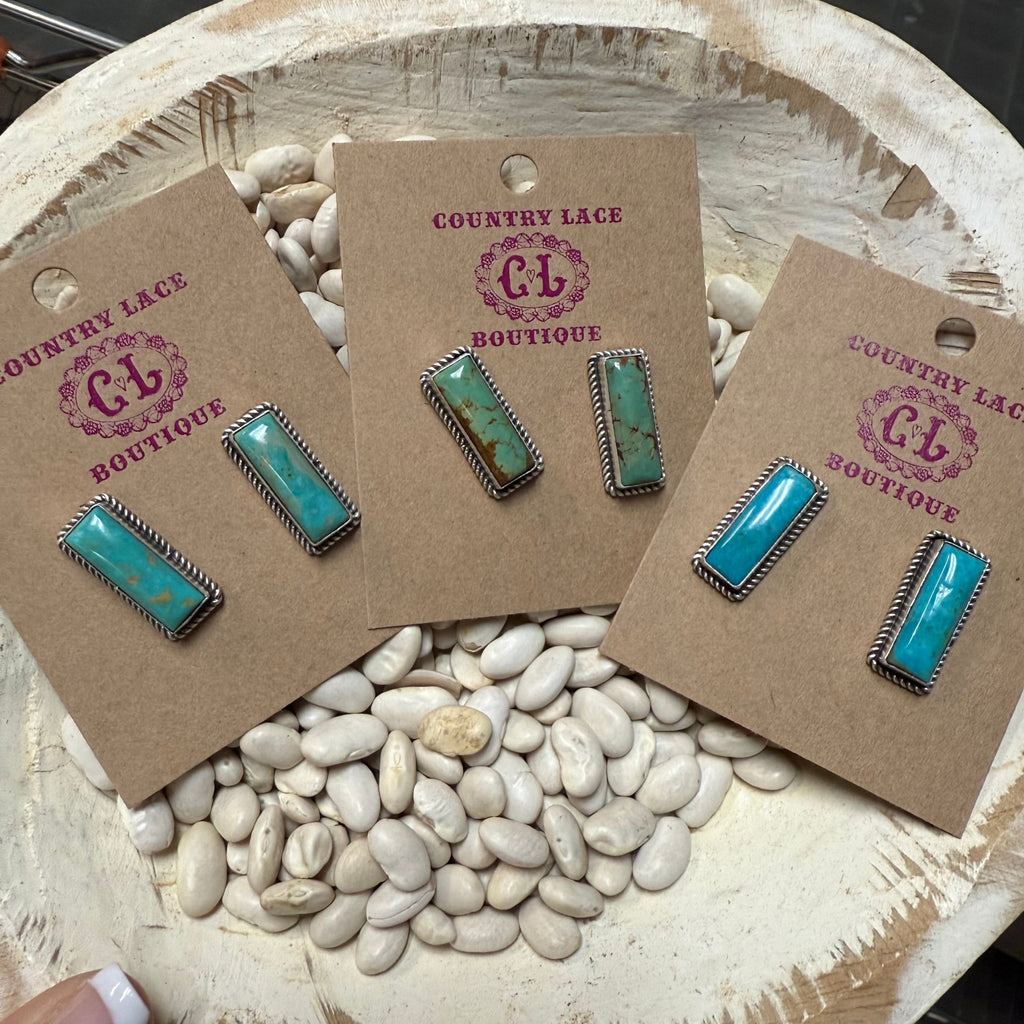 Kingman Turquoise Bar Stud Post Genuine Earring