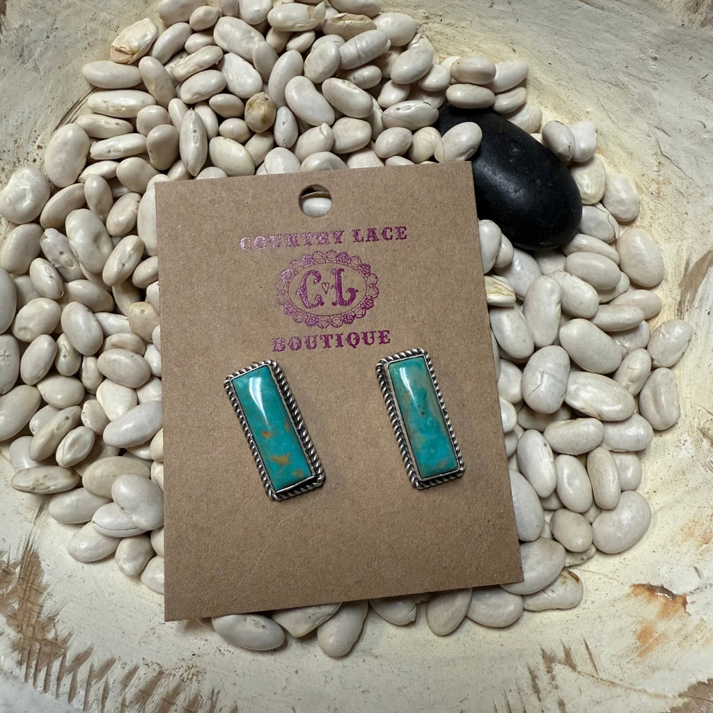 Kingman Turquoise Bar Stud Post Genuine Earringa