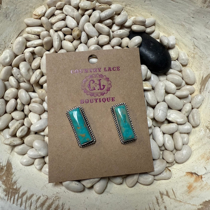 Kingman Turquoise Bar Stud Post Genuine Earringa