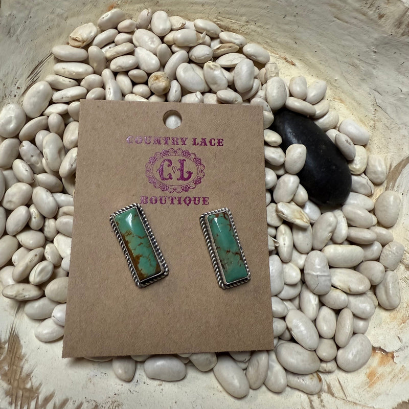 Kingman Turquoise Bar Stud Post Genuine Earringb