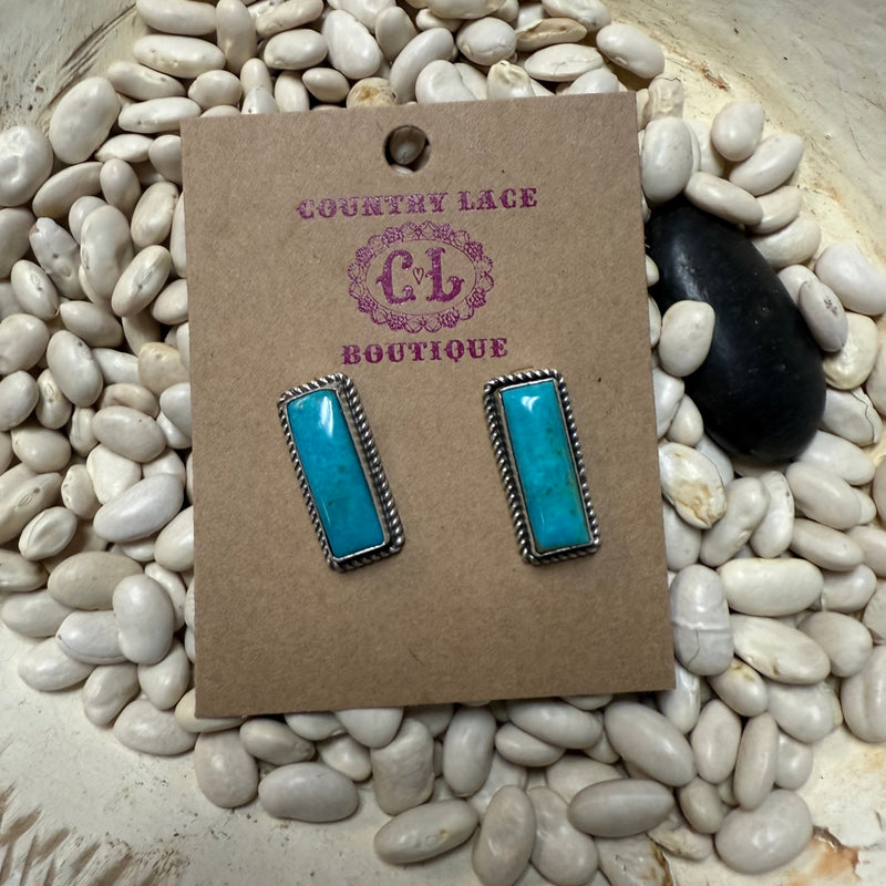 Kingman Turquoise Bar Stud Post Genuine Earringc